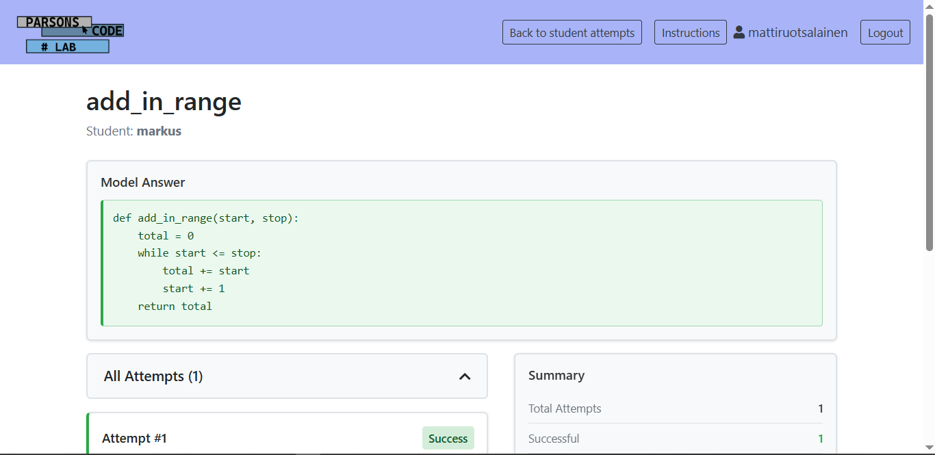 Student task attempt stats